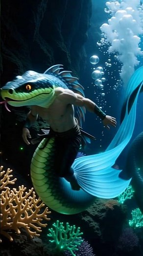 Mermaid vs Anaconda Underwater Mythical Battle #python #anaconda #shortvideo #sea #ai #deep