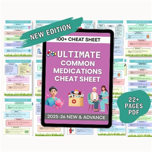Common Medications Cheat Sheet 2025–26 | Nursing Pharmacology Quick Reference | Drug Guide for Students & Nurses - Etsy