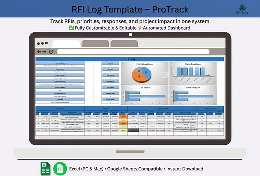 Project RFI Log Excel Template With Automated Dashboard | RFI Tracker | Google Sheets Compatible - Etsy