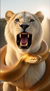 This AI White Lion vs Golden Snake Looks Too Real 😱#shorts #snake #lion