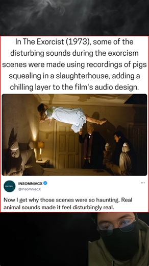 In The Exorcist (1973), real pig screams were used to create the disturbing sounds during exorcism.