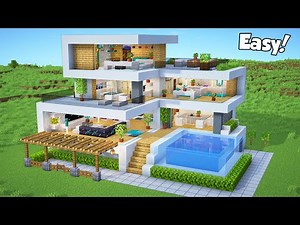 Minecraft: How to Build a Large Modern House - Tutorial (Easy) #55 - Interior in Description!