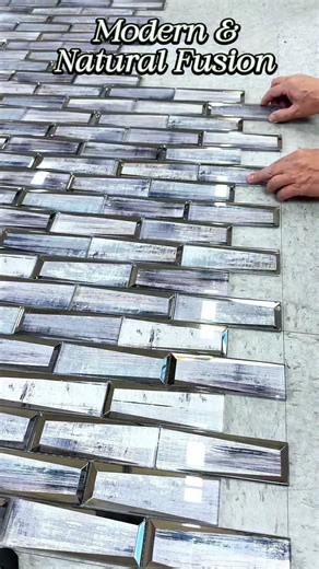 Blue & Gray Wood Grain 3D Glass Mosaic — Modern Texture with Natural Depth