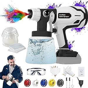 Cordless Paint Sprayer Gun 18v Battery, 600W Battery Paint Sprayer, Paint Spray Gun with 5 Copper Nozzle & 1000ml Container & 50 Paint Bags, Paint Sprayer for House Painting, (NO Battery)