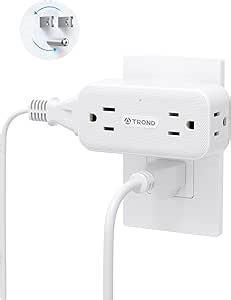 TROND Surge Protector Outlet Extender with 360 Rotating Plug, 4 AC Plug Adapter, 900 Joules Surge Protection, A Small Charging Station, 3-Sided Outlet Splitter for Home Office Travel Dorm, White