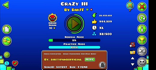 Crazy III 100% Geometry Dash demon walkthrough