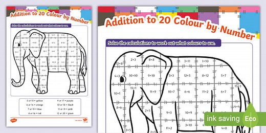 Patchwork Elephant Addition to 20 Colour by Number