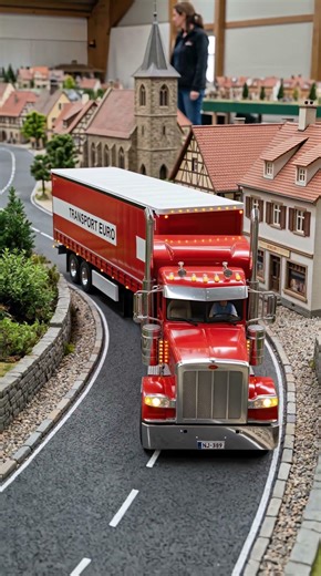 Ultra Realistic RC Semi Truck Driving Through Mini Town #rcships #scalemodels