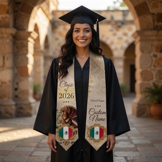 Personalized Aztec Eagle Graduation Stole 2026, Senior Gift for Mexican Graduates, Custom Heritage Graduation Sash - Etsy