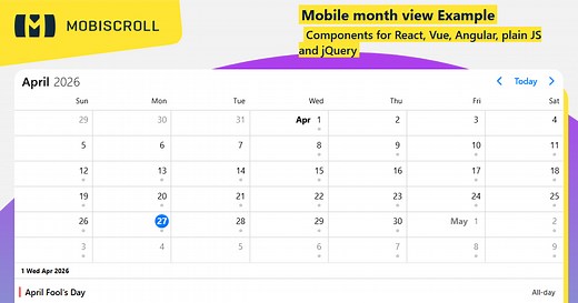 Modern Javascript Event Calendar | Mobiscroll