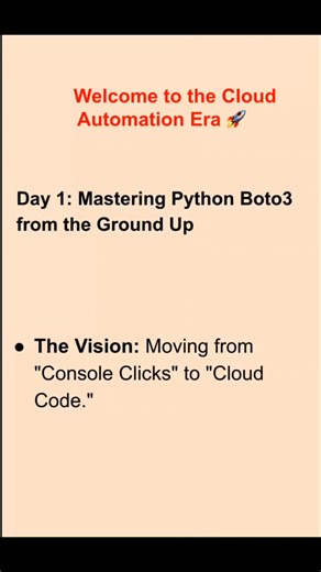 InfoXpert on Instagram: "Day 1️⃣ Boto3 – Getting Started Learn how to automate AWS services using Python and Boto3. Understand what Boto3 is, why it is important, and where it is used in real DevOps workflows. Perfect for DevOps engineers, Cloud beginners, and AWS learners who want to move from manual work to automation. 👉 Follow for daily Cloud Automation videos 💾 Save this reel for later 💬 Comment “BOTO3” for Day 2 #awsservices #boto3 #python #cloudautomation #devops AWSDeveloper PythonTips