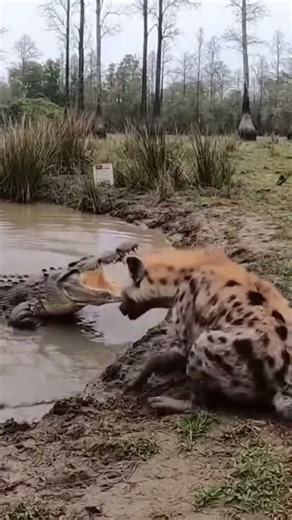 Crocodile Attacks a Hyena in a Brutal Wildlife Encounter #wildlife #natureclash #wildlife #viral