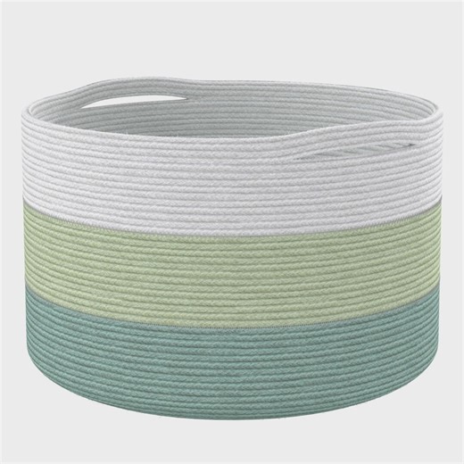 Extra Large Recycled Cotton Rope Basket – Green & White Woven Storage - Etsy