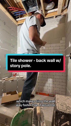 Tile Shower Remodel with Subway Tiles and Story Pole