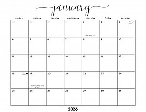January 2026 Minimalist Calendar W/moons & Holidays: Landscape Planner (printable PDF, Digital Download); Sunday   Monday Starts - Etsy