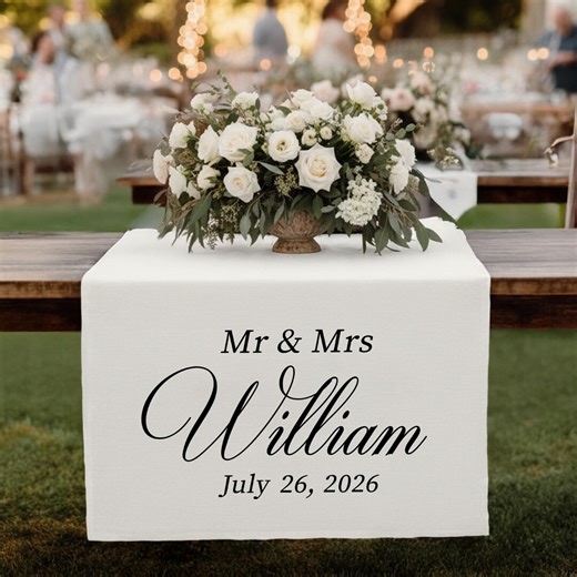 Custom Wedding Table Sign, Linen Sweetheart Table Runner, Personalized Wedding Reception Banner, Bride and Groom Name Decor 126ONY0 - Etsy