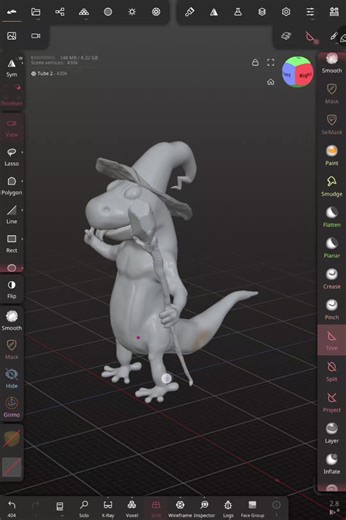 okay I think I'm done!! the hat brim could use a little work, but for my first model without looking at tutorials first, I think this came out pretty good! I can fix up the hat a bit in the leadup to printing I think, all in all I'm pretty happy. #lizardwizard