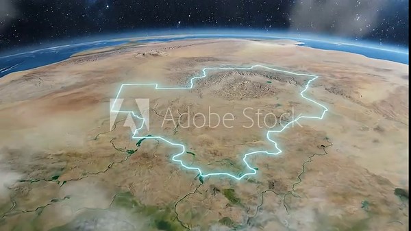 Outlined Map of Chad Satellite View with Glowing Borders