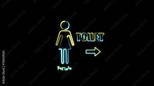 Toilet sign animation. On the right is the girls bathroom sign animation. neon sign design is perfect as a warning sign for the Female toilet safety sign going the Right way. vídeo de Stock