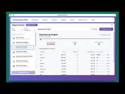 Bookkeeping OCR — Printable Reports Preview Print & Save to PDF | Small Business Bookkeeping