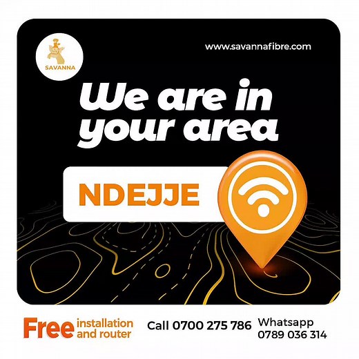 NDEJJE, we’ve arrived! Enjoy fast, reliable, and affordable internet with Savanna Fibre. Get FREE installation and router today! 📞 Call: 0700 275 786 | WhatsApp: 0789 036 314 🌐 www.savannafibre.com