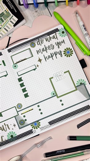 A week in full green. 💚 Simple layout, bold details, and letting the color set the tone. | The Happy Planner