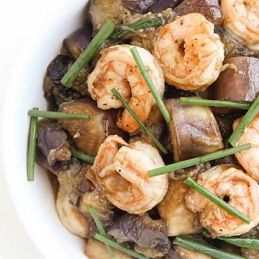 Eggplant with Shrimp and Garlic Sauce (Ca Tim Xao Tom) - Vicky Pham