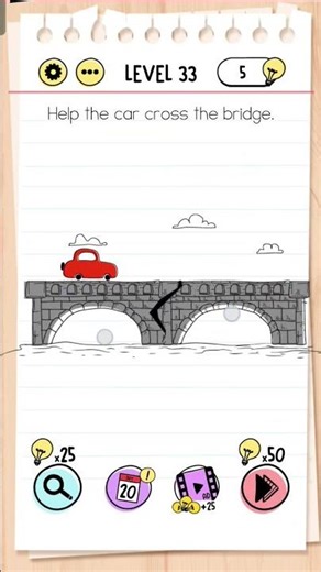 Brain Test level 33 Help the car cross the bridge solution - Hold 2 sides of bridge with 2 fingers