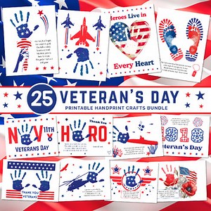 Veterans Day Crafts, Patriotic Handprint Crafts Bundle, Preschool Art Activities