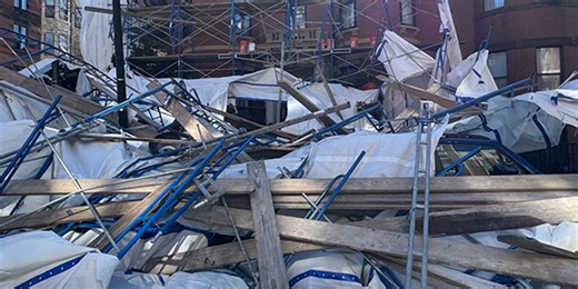 Four-stories of scaffolding collapse in Boston amid 55 mph gusts as powerful windstorm blasts New England