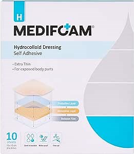 H Hydrocolloid Dressing Self Adhesive(4"x4"/10sheets) - Korean Large Hydorcolloid Bandage | Extra Thin Hydrocolloid Wound Dressing | Healing for Bedsore, Burn, Blister, Sterile and Waterproof