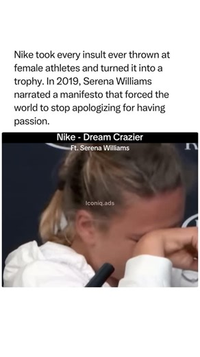 Iconic Adverts of all Time on Instagram: "If you love ads like this, Follow @iconiq.ads ❤️ so you don’t miss the next one, also check the link in my bio — I save the good stuff there. 😉 This “Dream Crazier” spot is a masterclass in “Linguistic Reclaiming.” Nike took the specific words used to silence women in sports—hysterical, dramatic, crazy—and repurposed them as evidence of greatness. By showing clips of women crying, screaming, and winning, they flipped the script on the double standard of