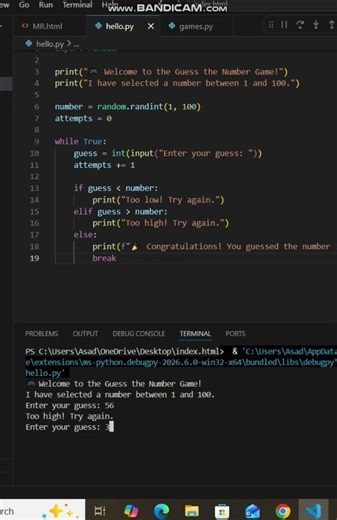 python random number generator game 🎯 #trending #coding #viral