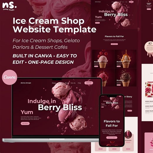 Ice Cream Shop Website Template Canva: Editable Gelato Landing Page - Etsy