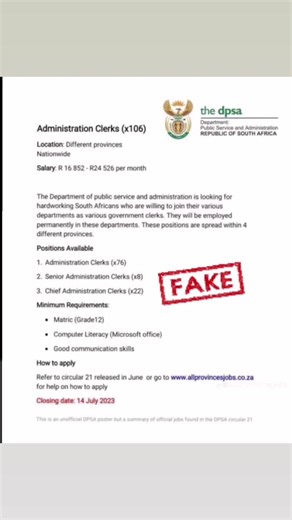 For government job adverts / circulars please visit www.dpsa.gov.za