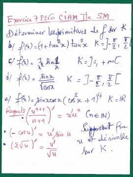 Primitives de fonctions trigonométriques – Exercice 7 | CIAM Terminale SM