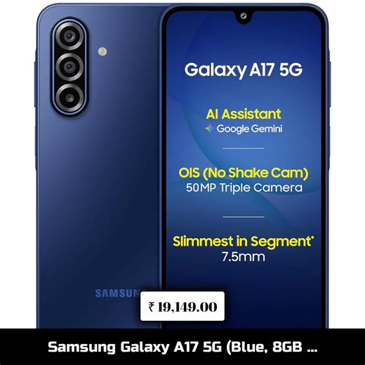 Meet your new digital companion! 🌟 The Samsung Galaxy A17 5G in stunning Blue is designed to elevate your experience with its sleek 7.5mm profile and powerful 8GB RAM. Capture every moment with the 50 MP No Shake camera, while enjoying vibrant visuals on a Super AMOLED display. With 128GB storage, your memories are safe and sound. 📸✨ Plus, featuring AI technology, Gemini Live, and Circle to Search, this phone seamlessly integrates into your life. Get ready to capture life like never before—onl