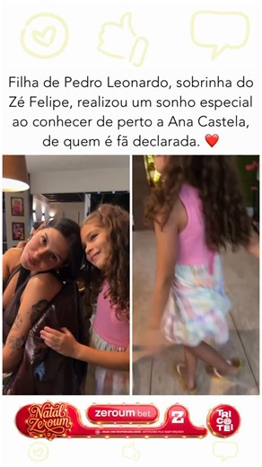 TRICOTEI on Instagram: "Fã declarada, a filha de Pedro Leonardo, e sobrinha de Zé Felipe, viveu um momento especial ao encontrar Ana Castela de perto e registrar o encontro que encantou a web. 📽️ Imagem/Reprodução | Internet"