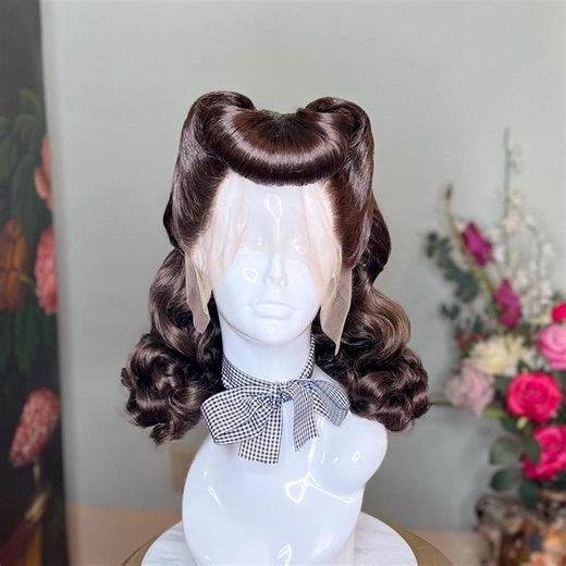 Bumper Bangs Victory Rolls Vintage Hairstyle Pinup Wig Dark Brown Chestnut Hair 1940s - Etsy