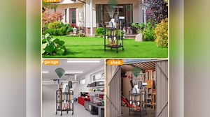 FZK Garden Tool Organizer,Garage Storage,Garden Tool Organizer for Garage,Yard Tool Organizer for Garage,Wheeled Garden Tool Rack,Up to 40 Long-Handled Garden Tool Storage,Garage Tool Organizer