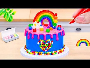 How to Make Rainbow Cake Recipe With Chocolate🌈Easy Pink Drip & Candy Heart Tutorial💖HT Mini Cakes