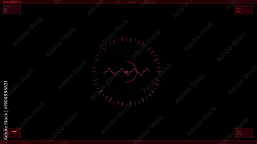 Hud interface animation for video creator showing audio wave patterns and signal data on screen