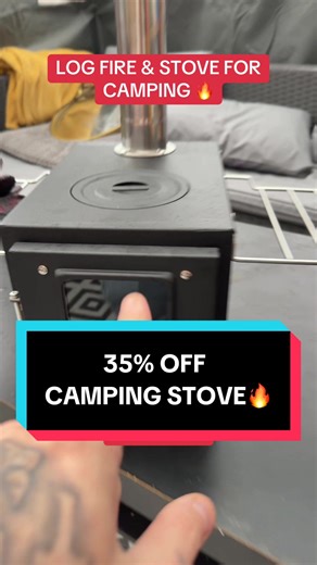This Log Burner / Log Fire for camping comes with a cooking stove! Perfect for camping gear 🔥 #logburner #campinglife #campinggear #campingstove