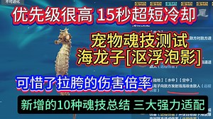 技能优先级很高 15秒超短冷却 宠物魂技测试海龙子【沤浮泡影】可惜了拉胯的伤害倍率 新增的10种魂技总结 三大强力适配