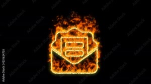 envelope open text symbol inflames. Then disappears. In - Out loop. Alpha channel Premultiplied - Matted with color black