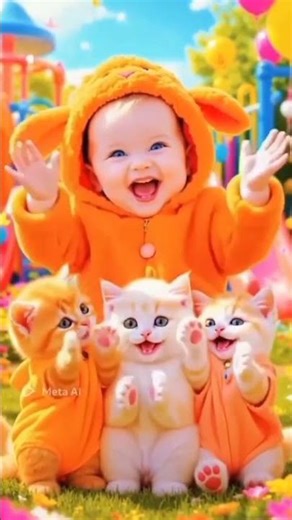 “Baby and cats are clapping.