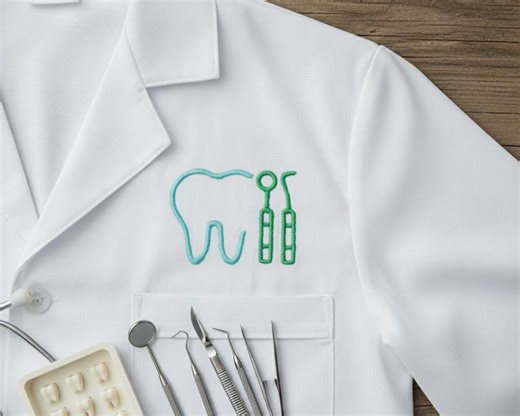 Dental Embroidery Design | Tooth & Tools Line Art Logo | Dentist Medical Scrub Embroidery File | Machine Embroidery | Instant Download - Etsy