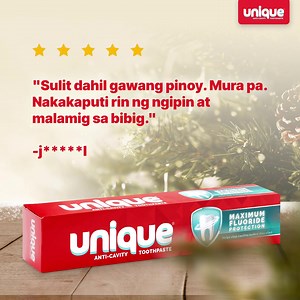 200 reactions | Your feedback is much appreciated! Experience the benefits of maximum fluoride protection with UNIQUE toothpaste! Try it to believe it!  Bili na sa supermarkets and grocery stores near you!  | Unique Toothpaste | Facebook