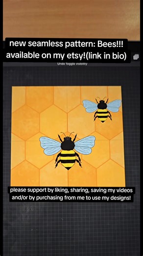 new seamless pattern, the hexagon pattern def took the longest but i finally got it! #seamlesspattern #surfacedesign #digitalart #pleasesupportme #beedesign
