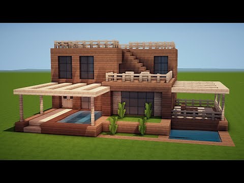 MODERNES HOLZ HAUS mit POOL in MINECRAFT bauen TUTORIAL [HAUS 234]